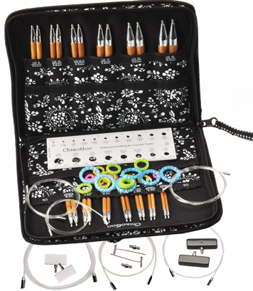 Open ChiaoGoo SPIN 2500-C Complete bamboo interchangeable needle set with tips, cables and accessories